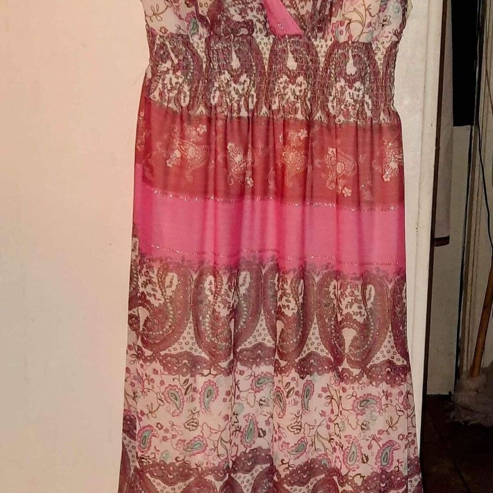 Paisley Metallic Print Empire Style Bra Dress 2X